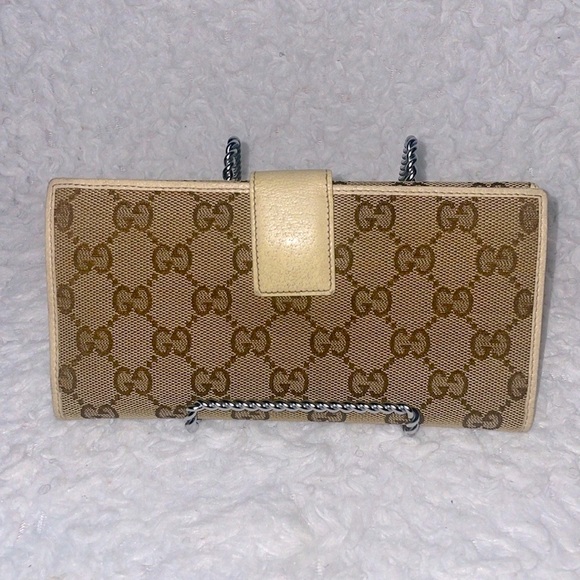 Gucci GG Guccissima Monogram Canvas & Leather Snap Folio Long Wallet Cream Brown - Picture 4 of 17
